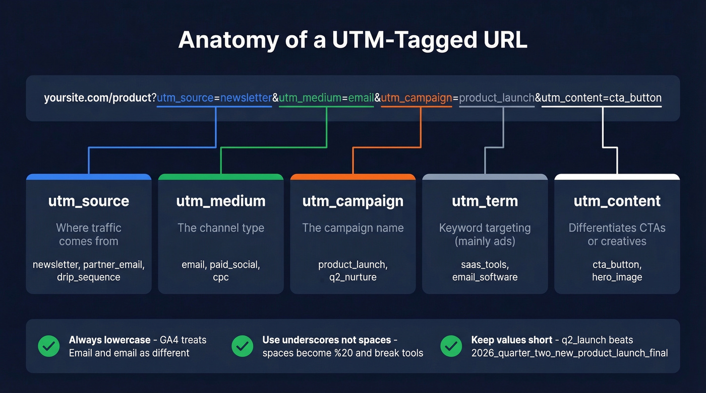 UTM parameter anatomy breakdown with best practices