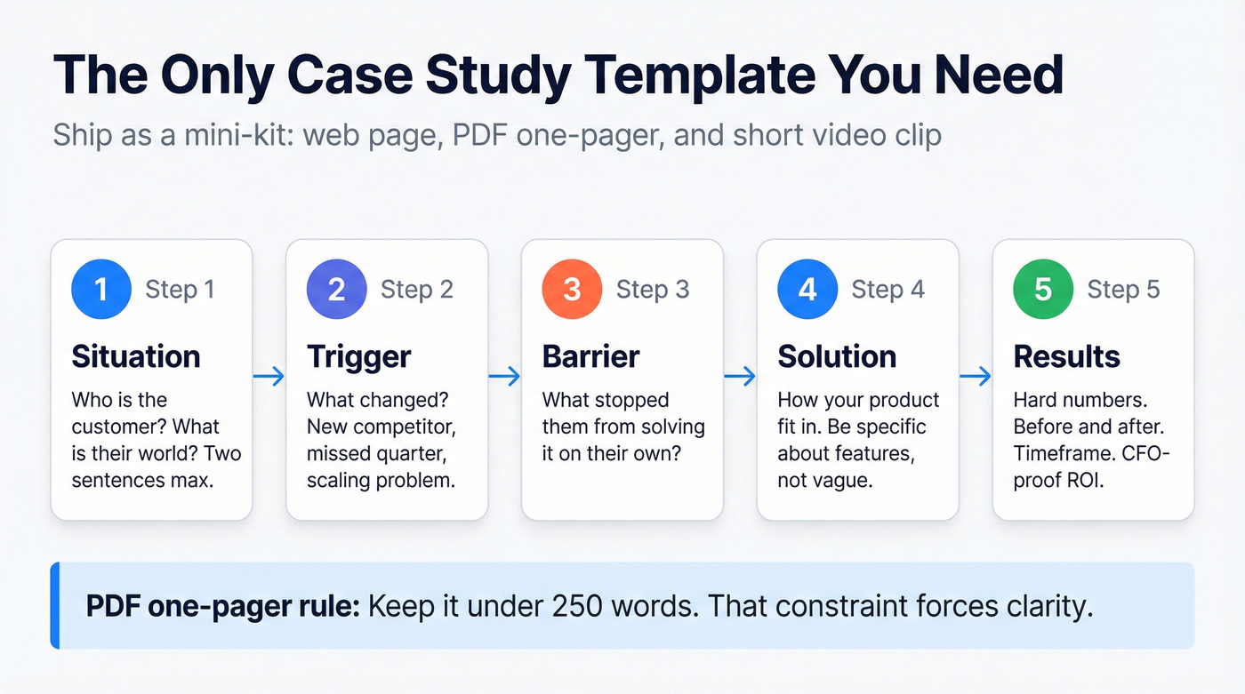 Five-step case study template from situation to results