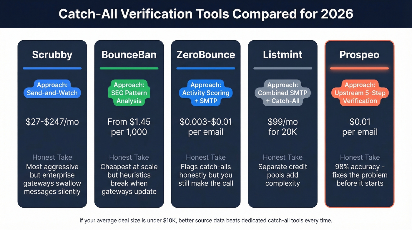 Catch-all verification tools compared by approach and cost