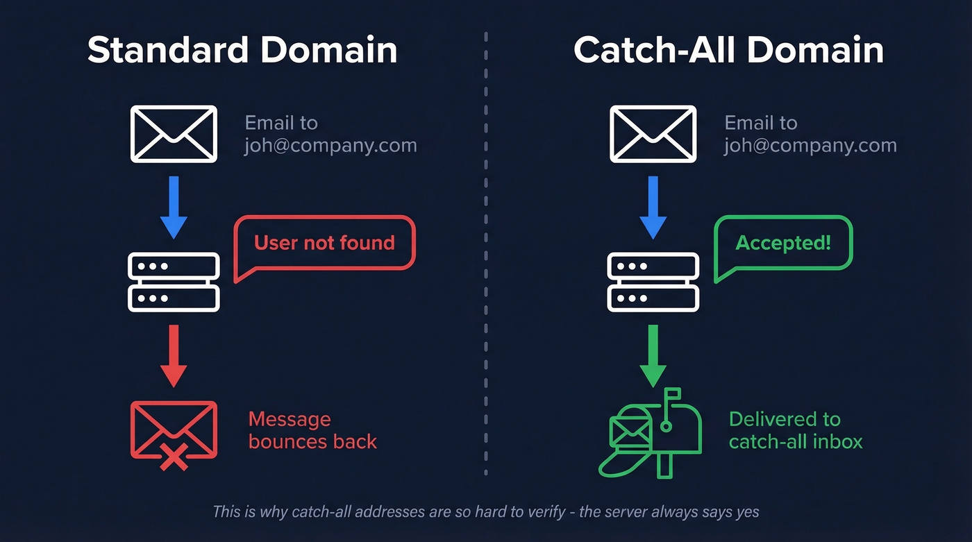 How catch-all vs standard email domains handle messages
