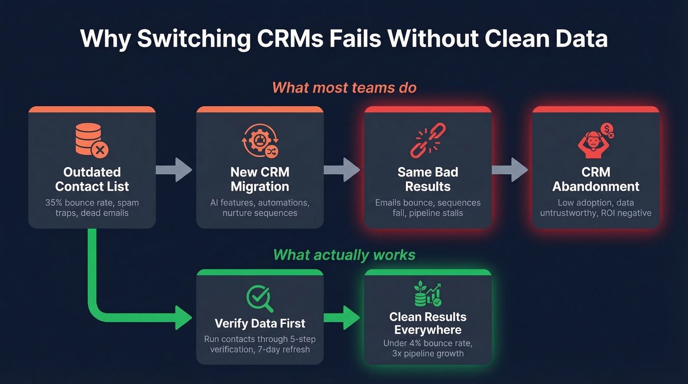 Flow chart showing how bad data ruins CRM performance