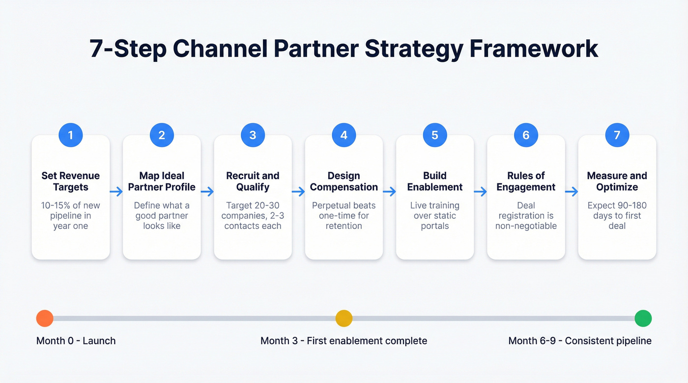 Seven-step channel partner strategy framework flow chart