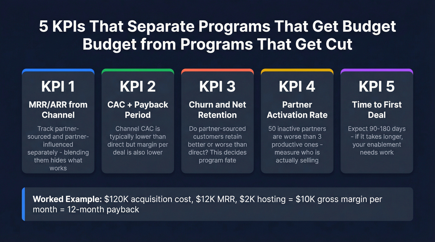 Channel ROI metrics dashboard with five key KPIs