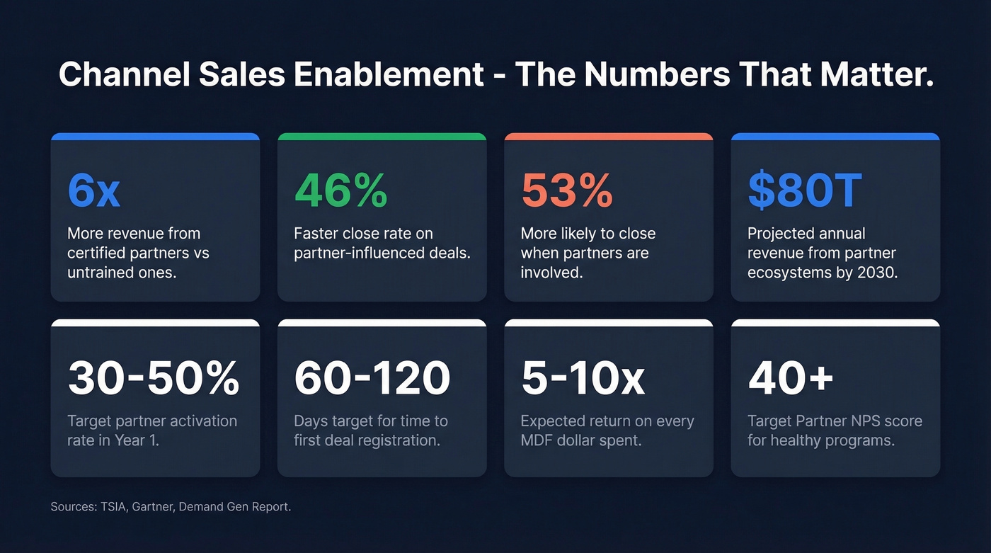 Key channel enablement benchmark stats and KPI targets