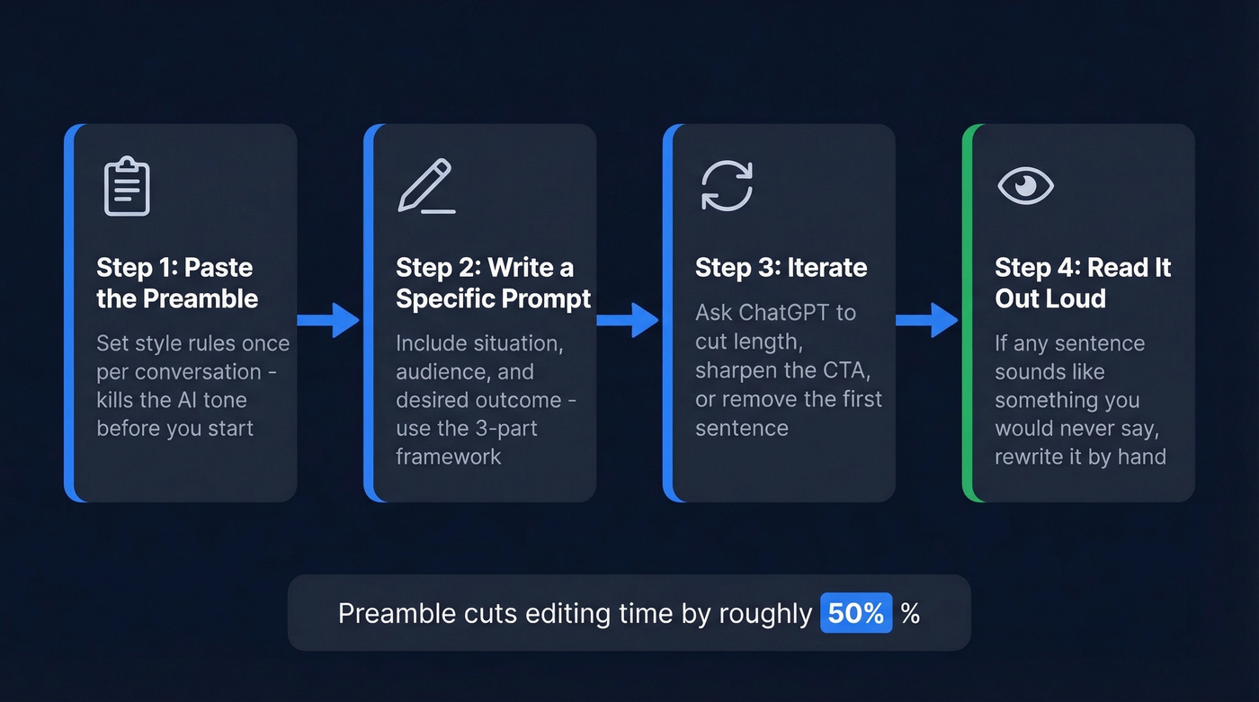 ChatGPT email drafting workflow with preamble