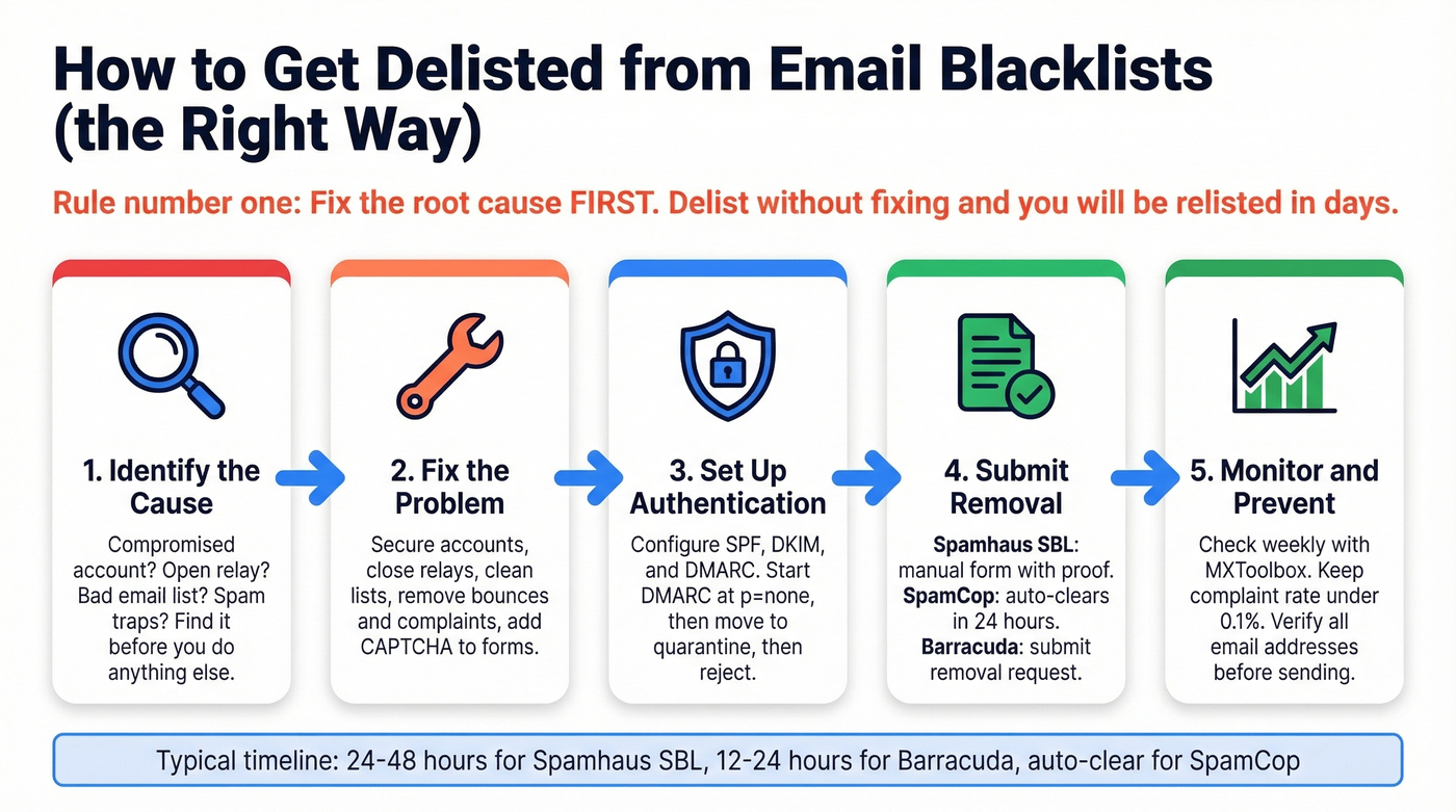 Step-by-step delisting process with fix-first approach