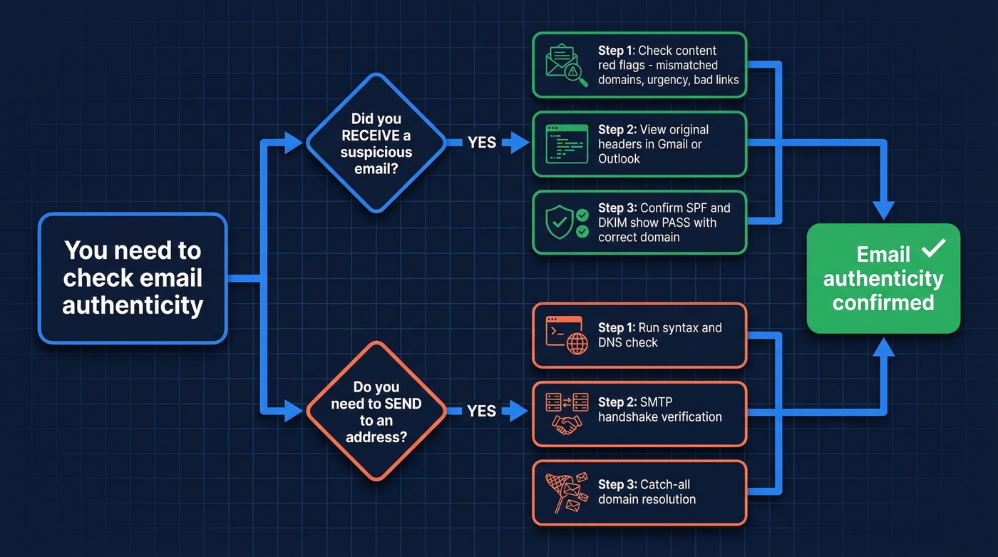 Decision flowchart for checking email authenticity