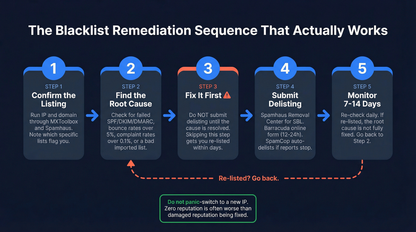 Five-step blacklist remediation process flow chart