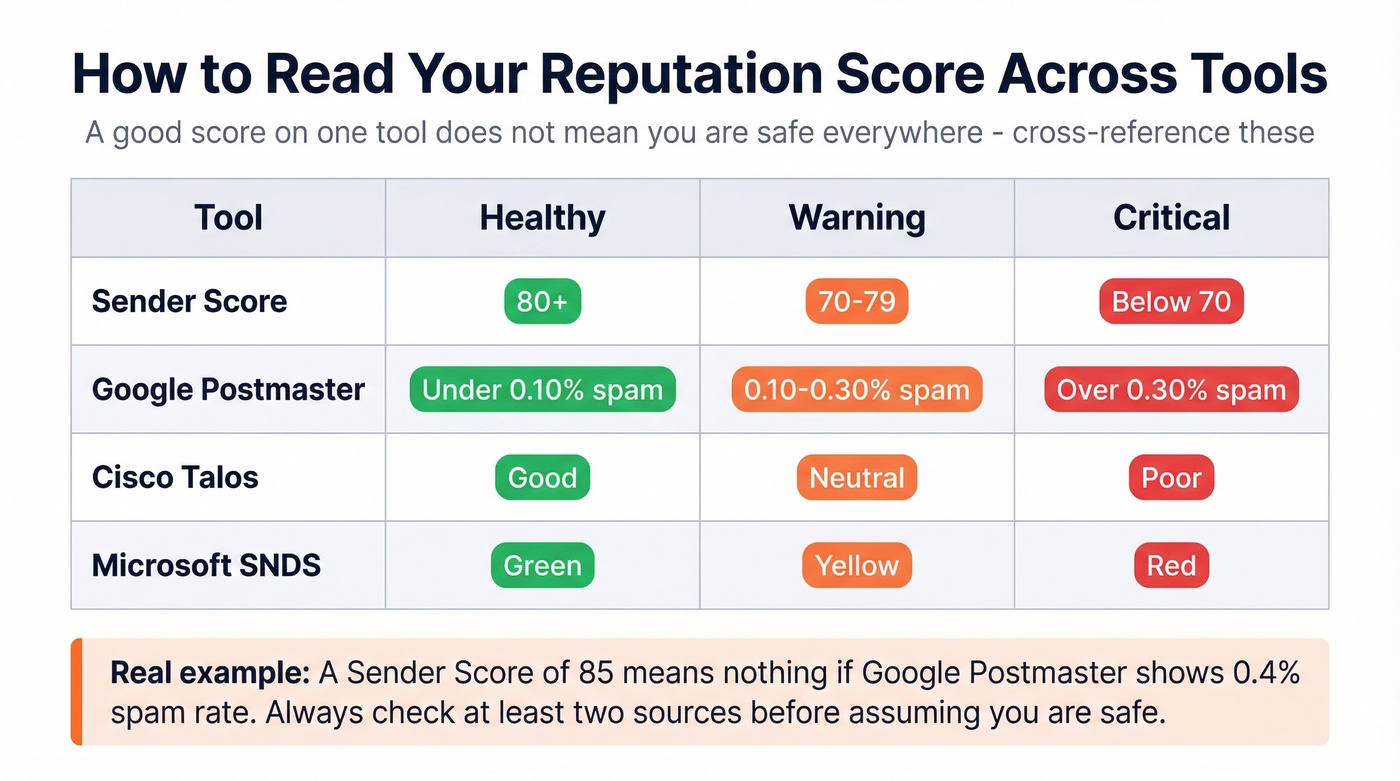 Cross-reference guide for reputation scores across tools