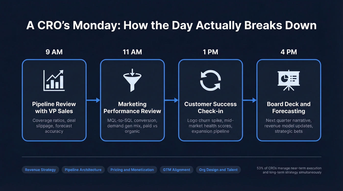 CRO daily workflow across revenue functions