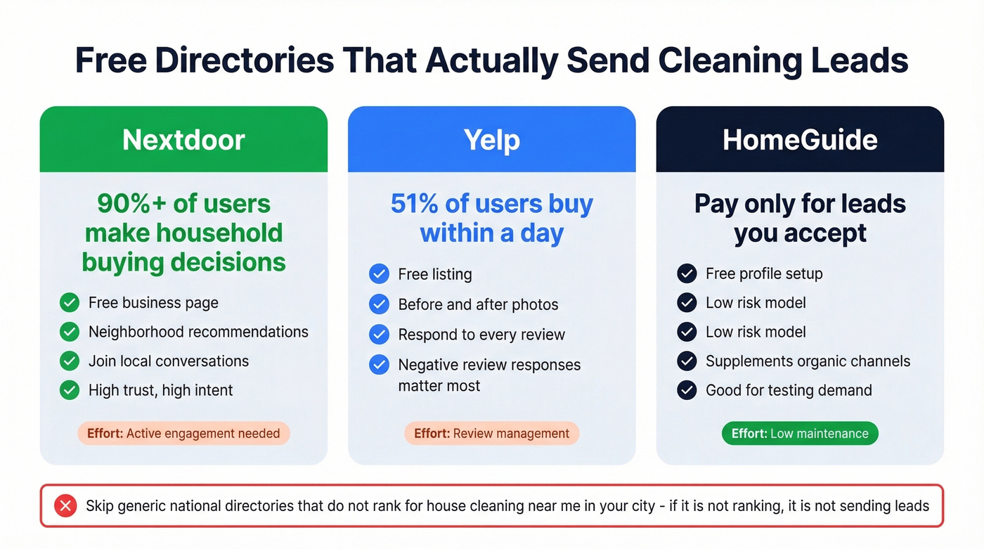 Free directory comparison for cleaning lead generation