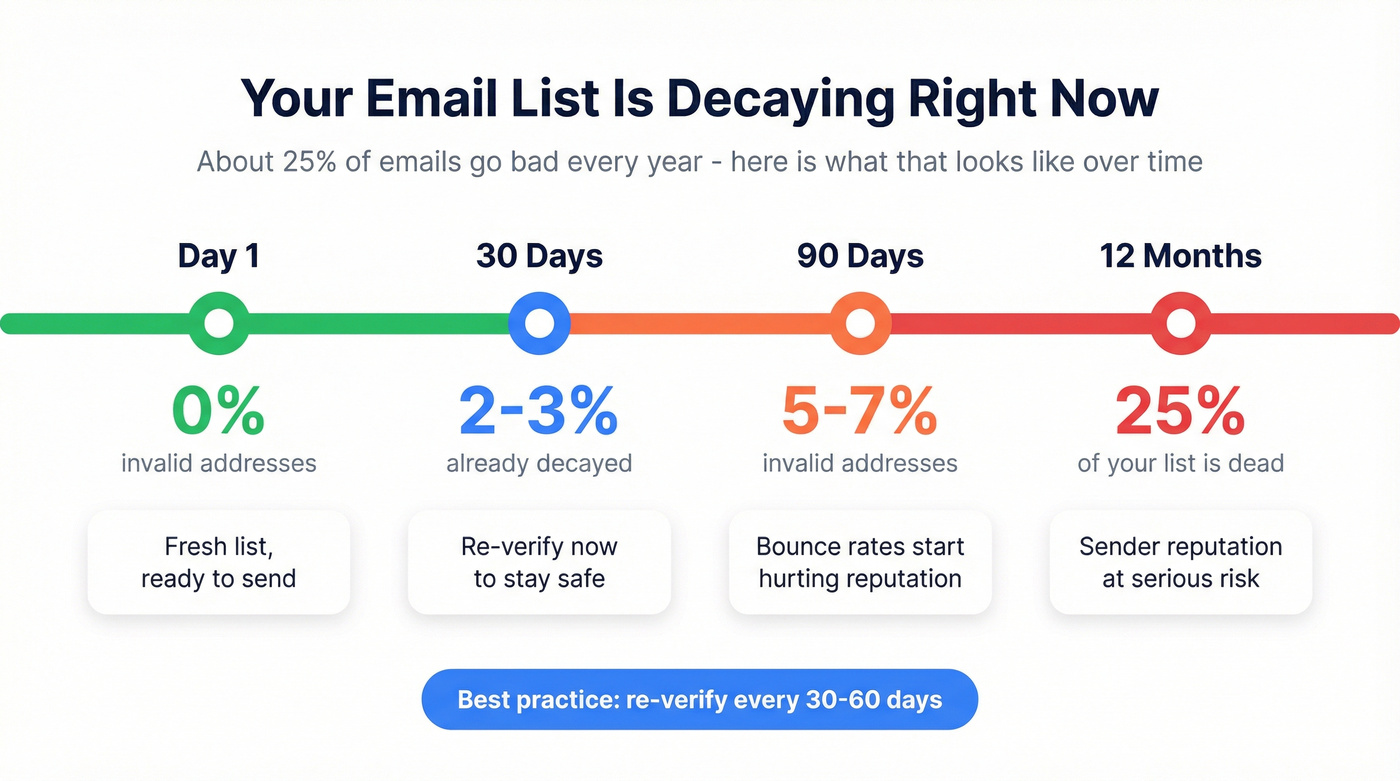 Email list decay rate stat card with timeline