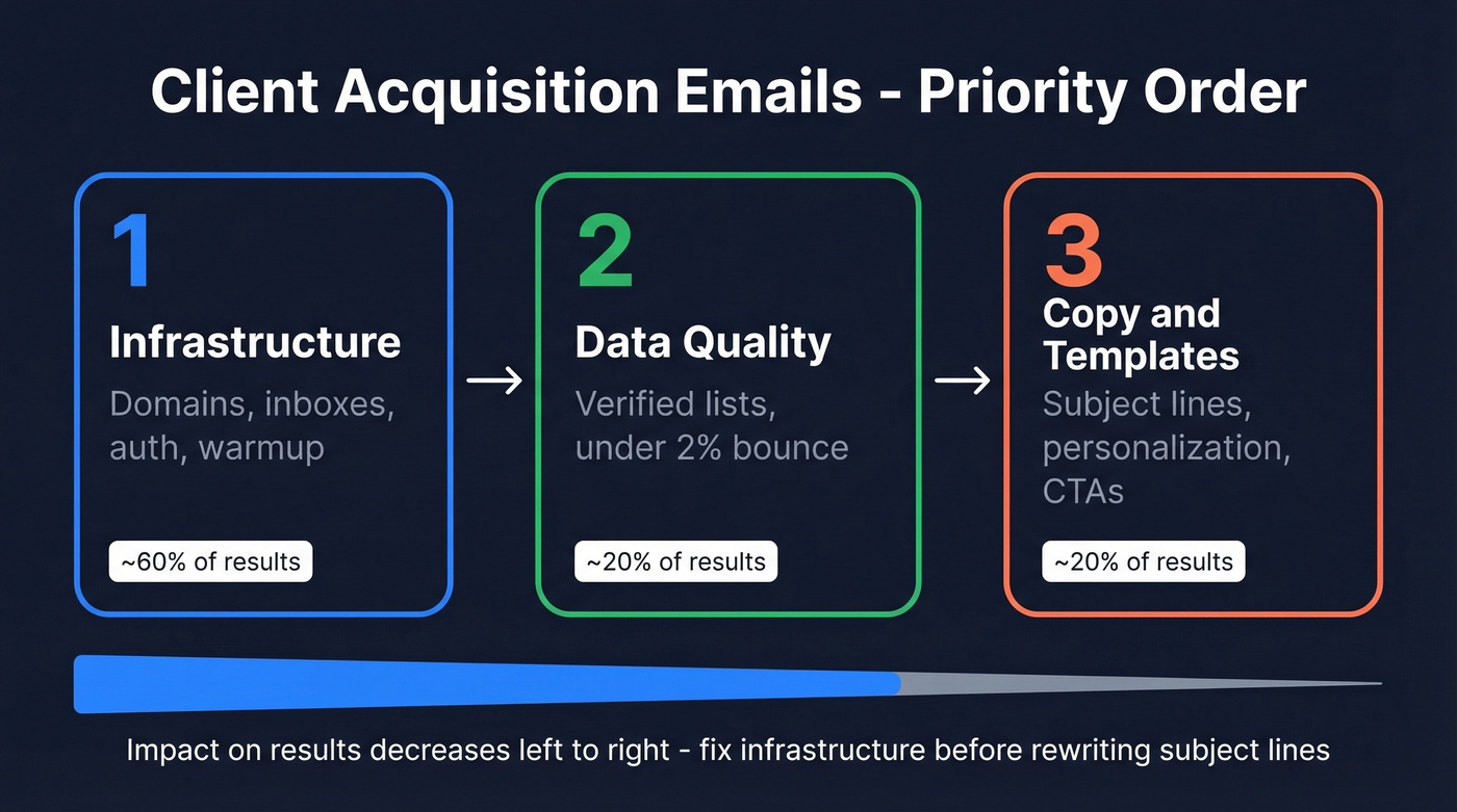 Three-step priority system for client acquisition emails
