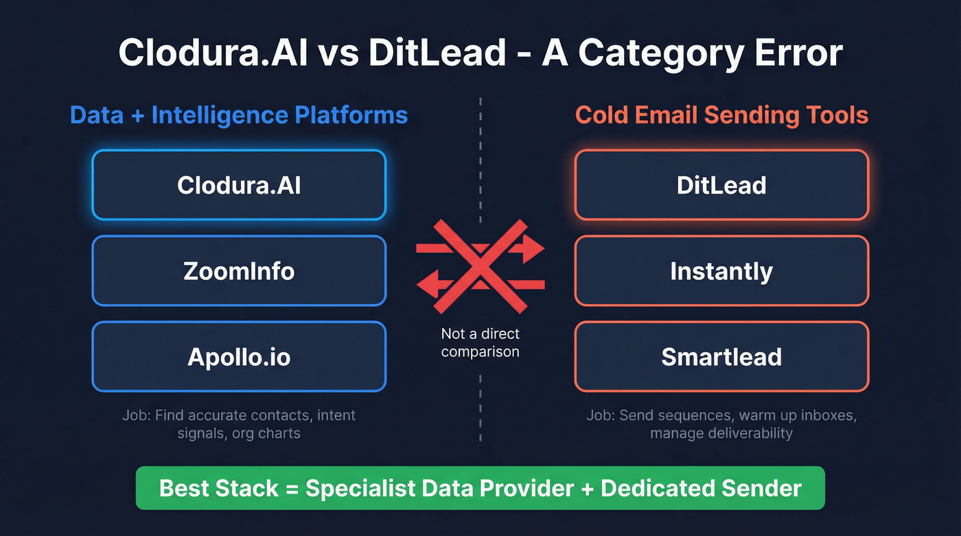 Category map showing Clodura.AI and DitLead in different tool categories