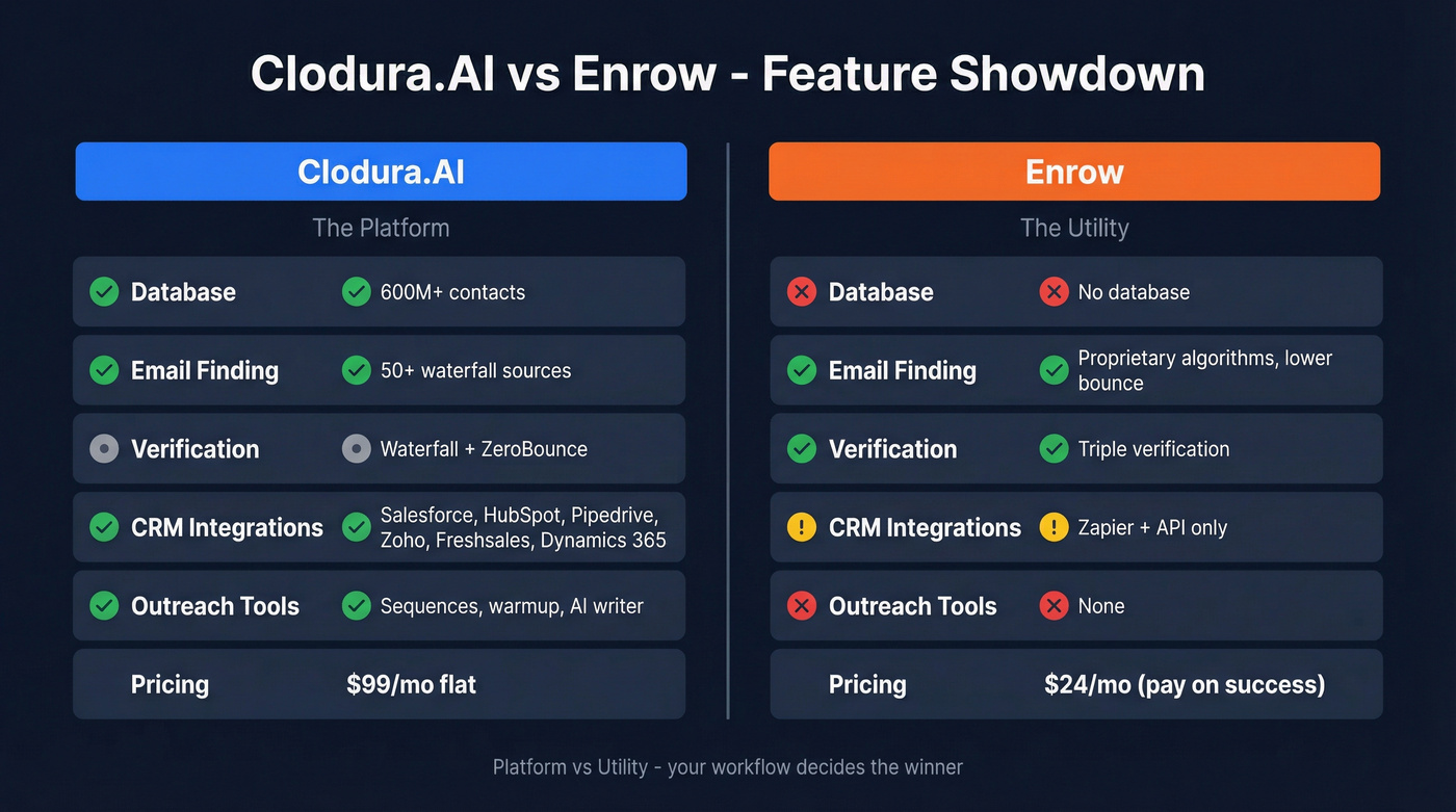 Clodura.AI vs Enrow feature comparison side by side