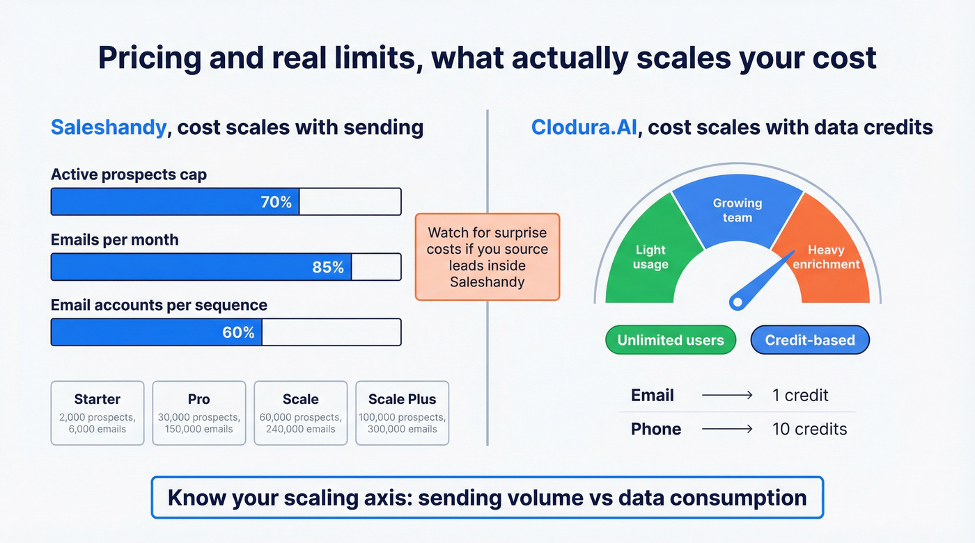 Pricing model comparison: credits vs prospects and volume
