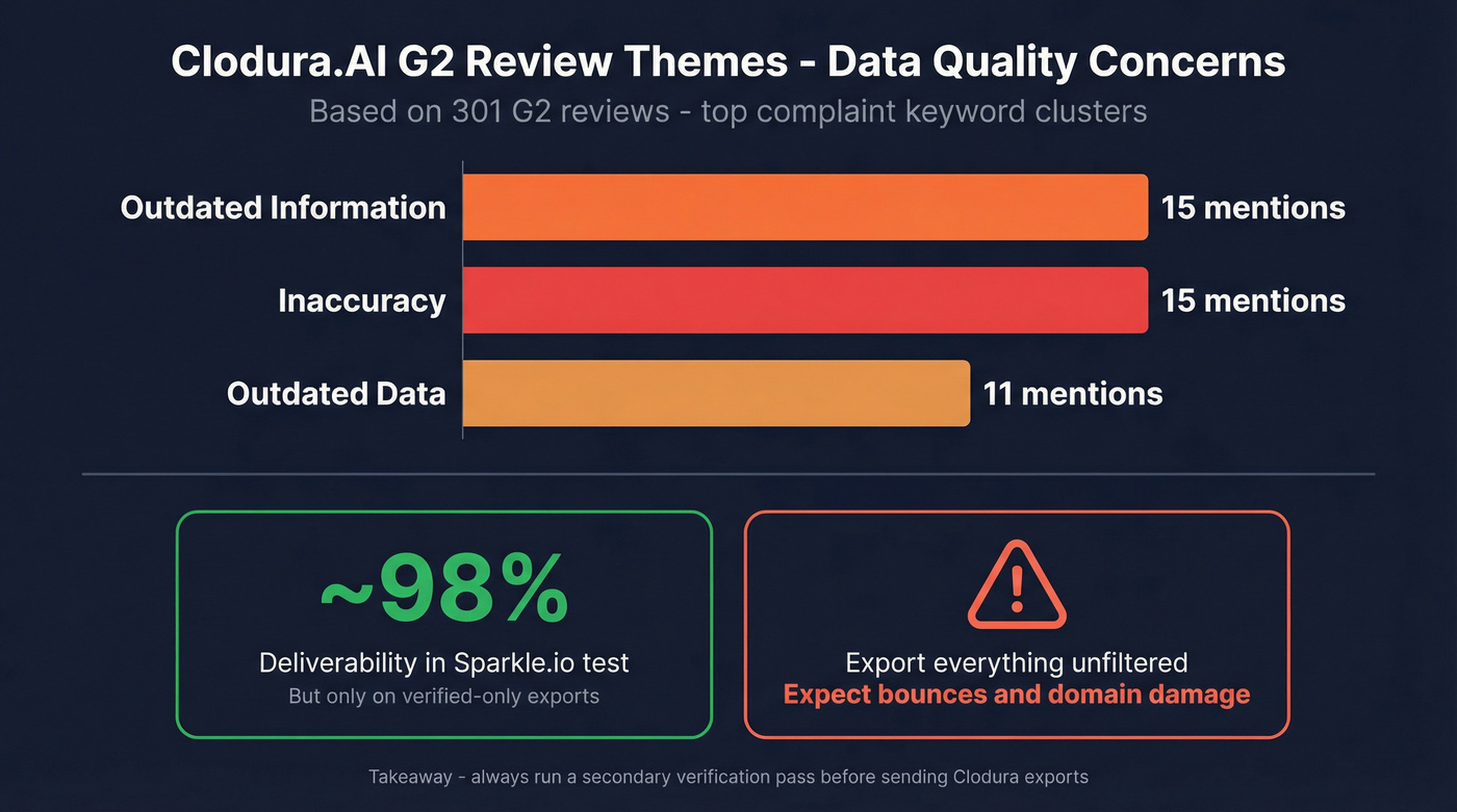 G2 review data quality complaints for Clodura.AI visualized