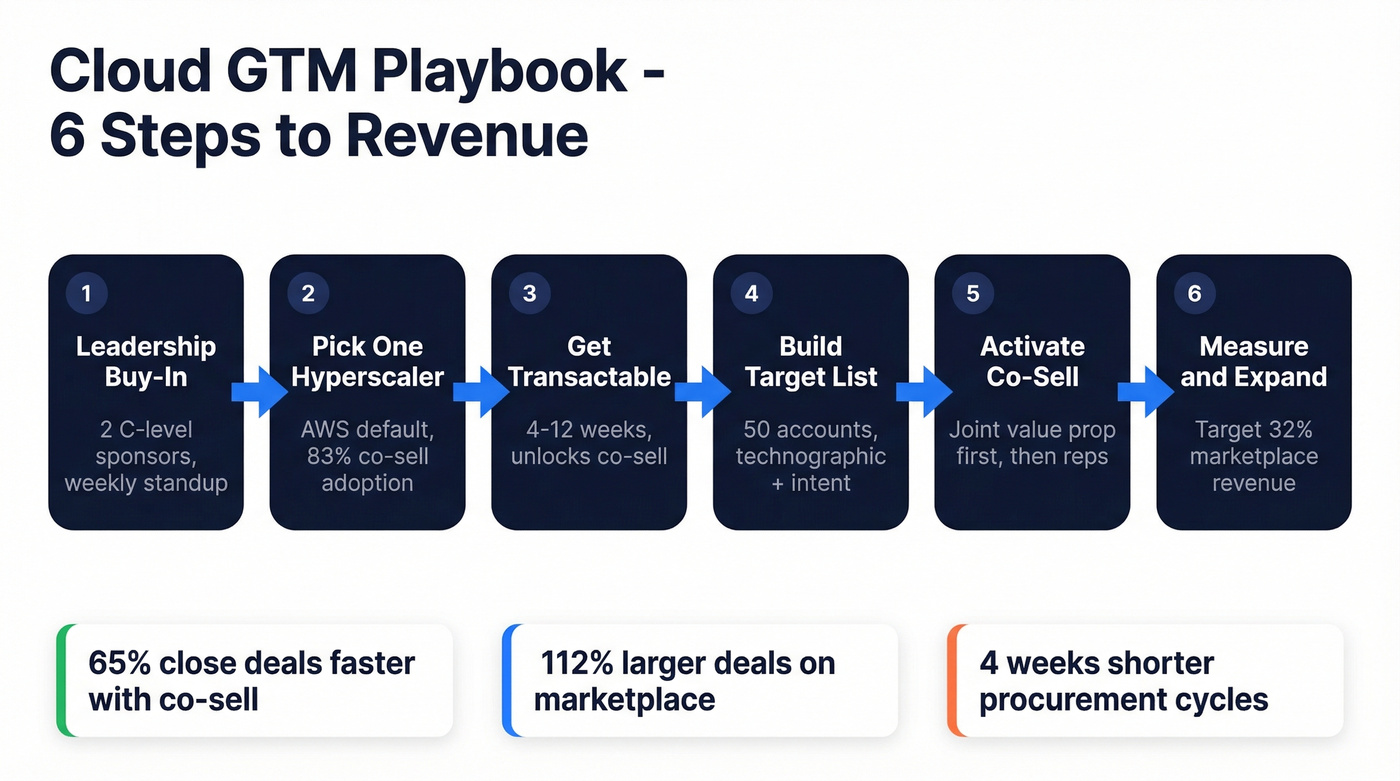 Six-step cloud GTM playbook flow chart