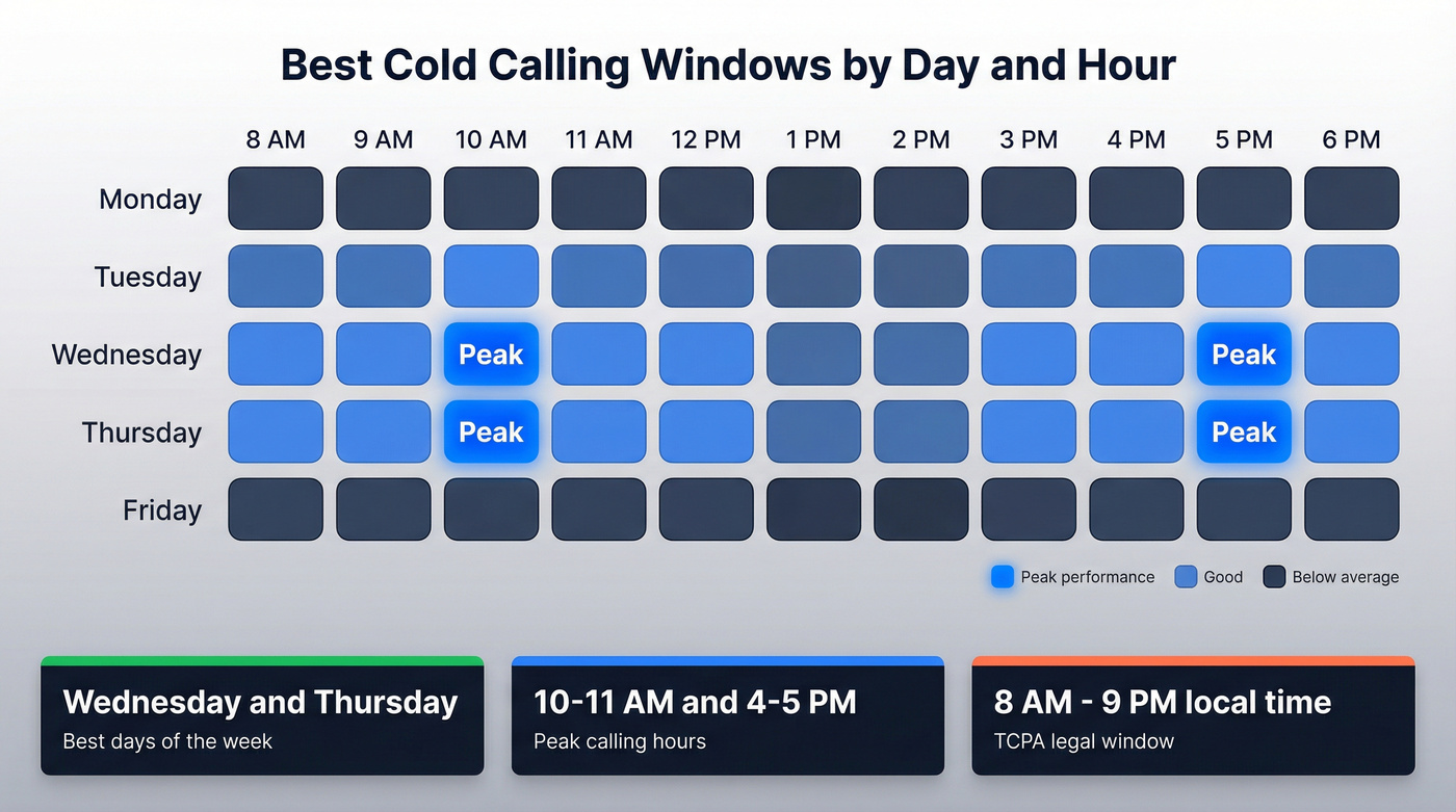 Best cold calling times heatmap by day and hour