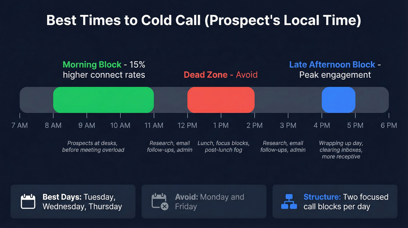 Optimal cold calling time blocks throughout the day