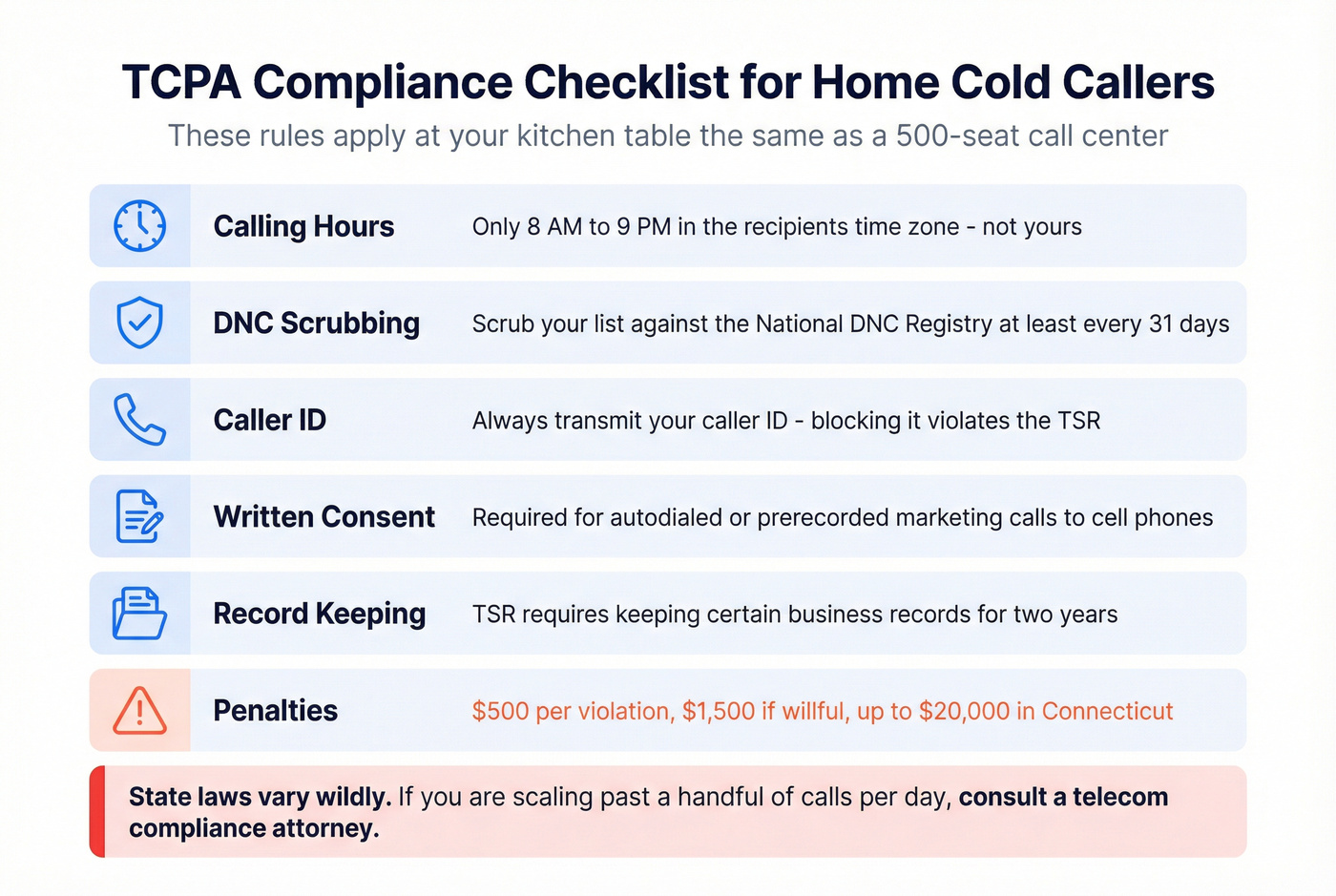 TCPA compliance checklist for home cold callers