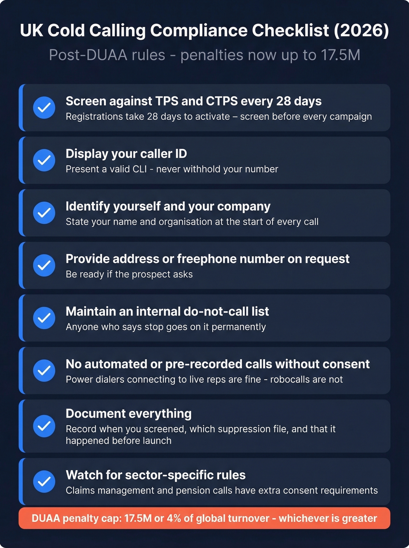UK cold calling compliance checklist with 8 steps
