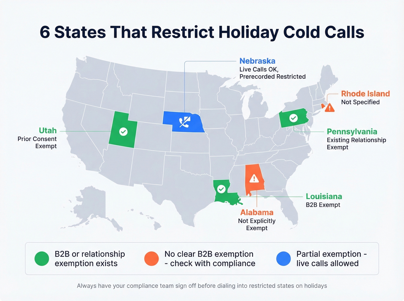 US map showing states restricting holiday cold calls