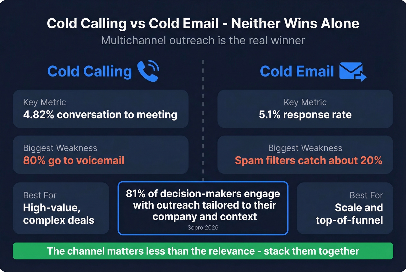 Cold calling versus cold email channel comparison