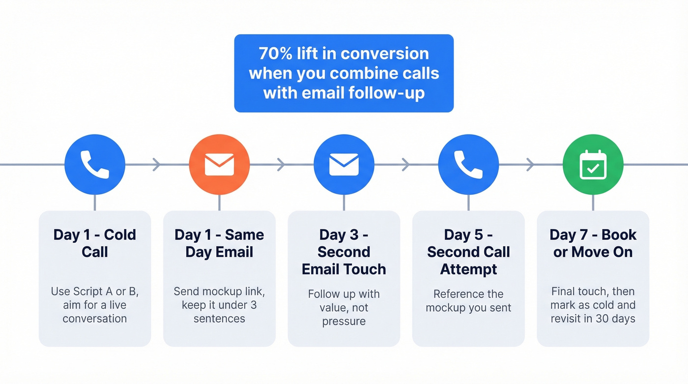Multi-touch follow-up sequence combining calls and emails