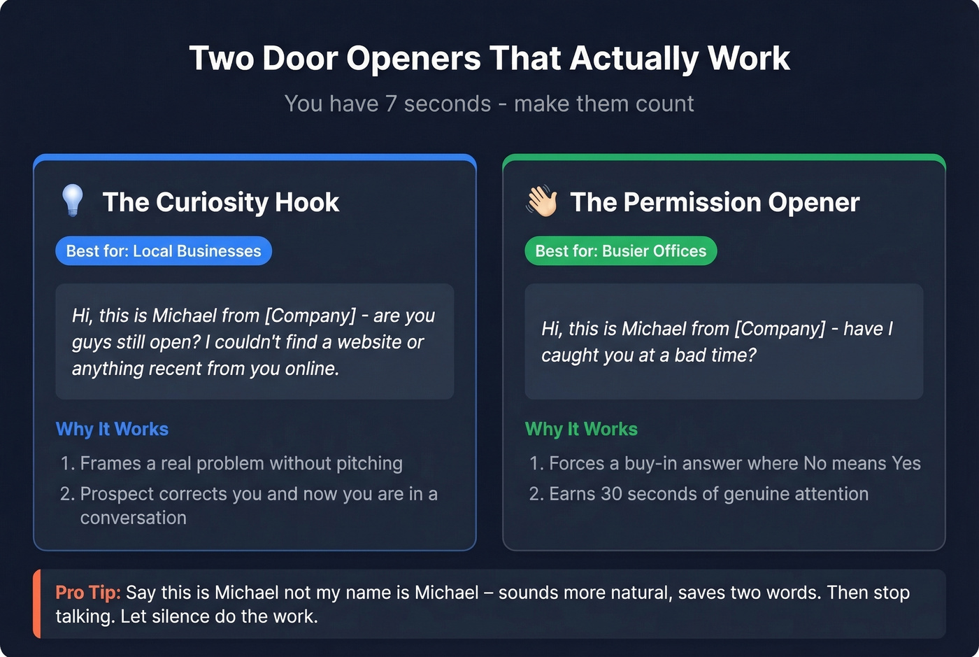 Two cold canvassing door opener scripts side by side