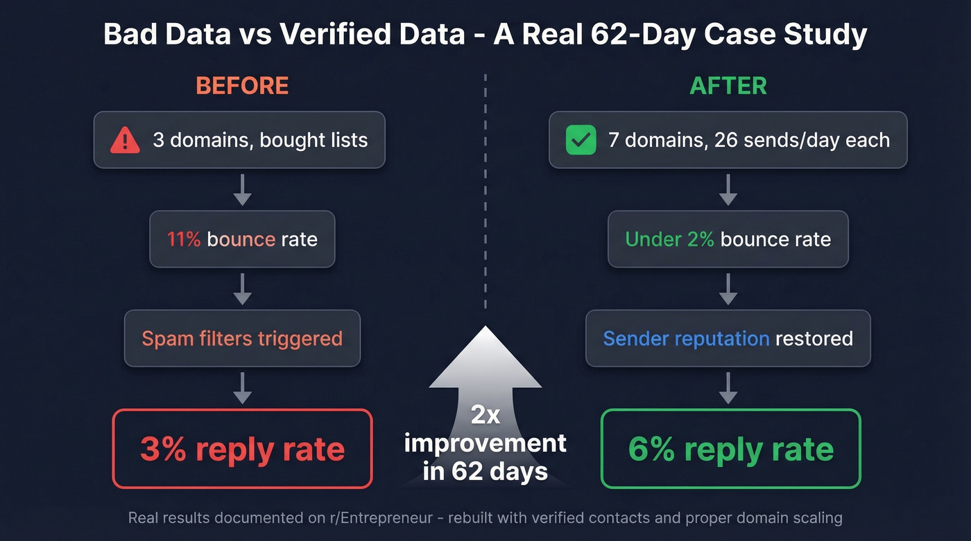 Before and after data quality impact on cold email results