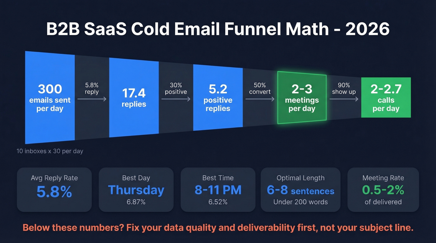 B2B SaaS cold email funnel math calculator visual