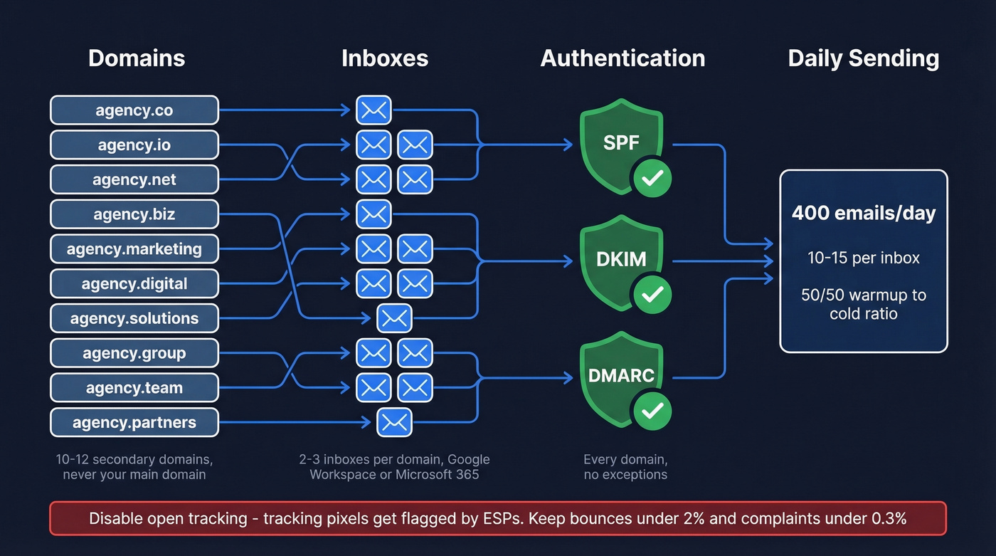 Cold email infrastructure setup diagram for agencies