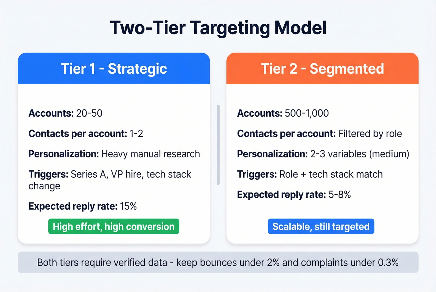Tier 1 vs Tier 2 outreach targeting comparison diagram