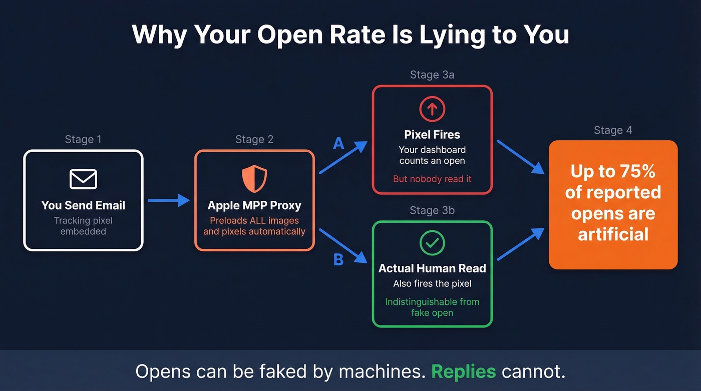 How Apple MPP inflates cold email open rates diagram