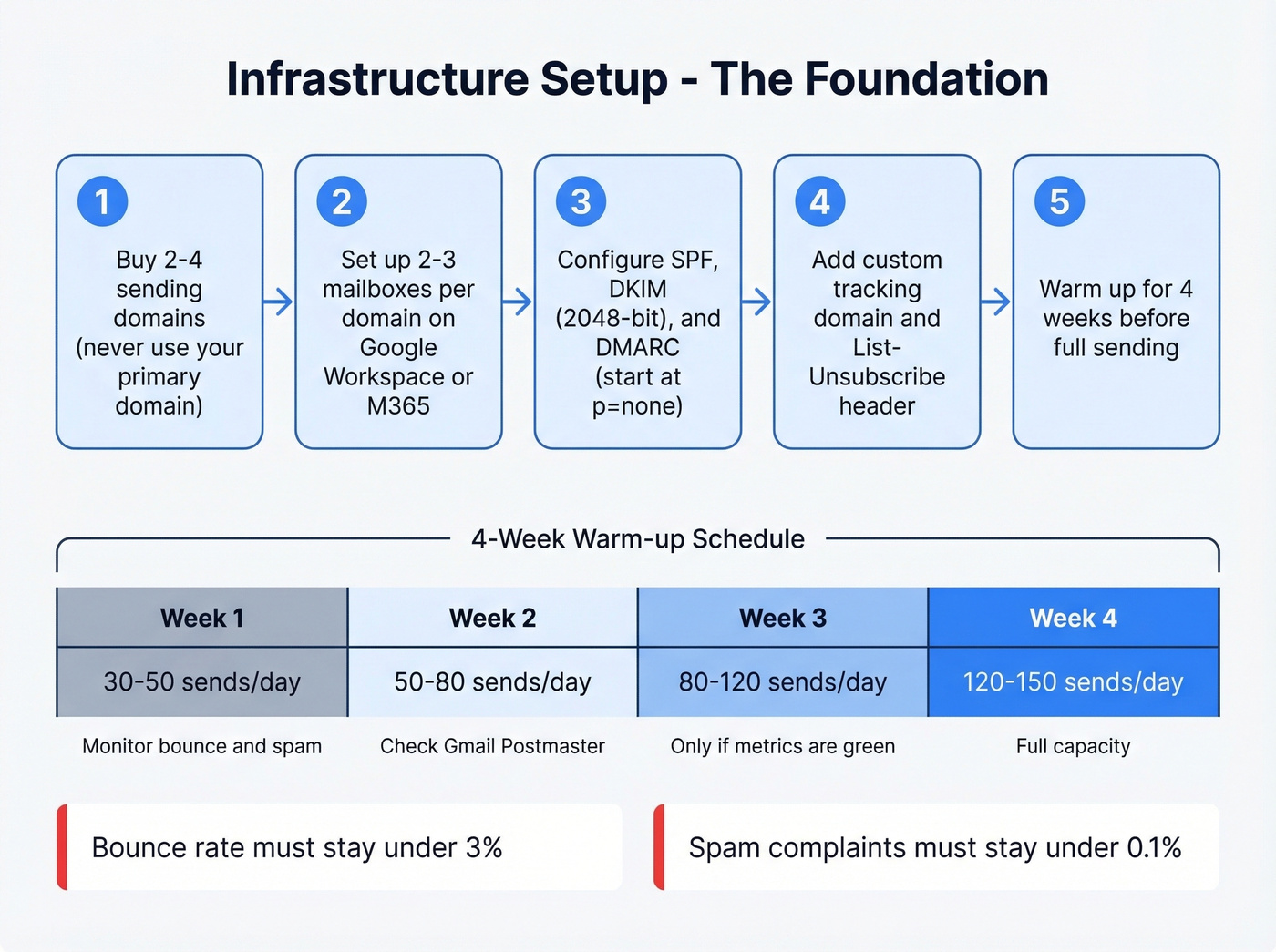 Cold email infrastructure setup checklist and warm-up timeline