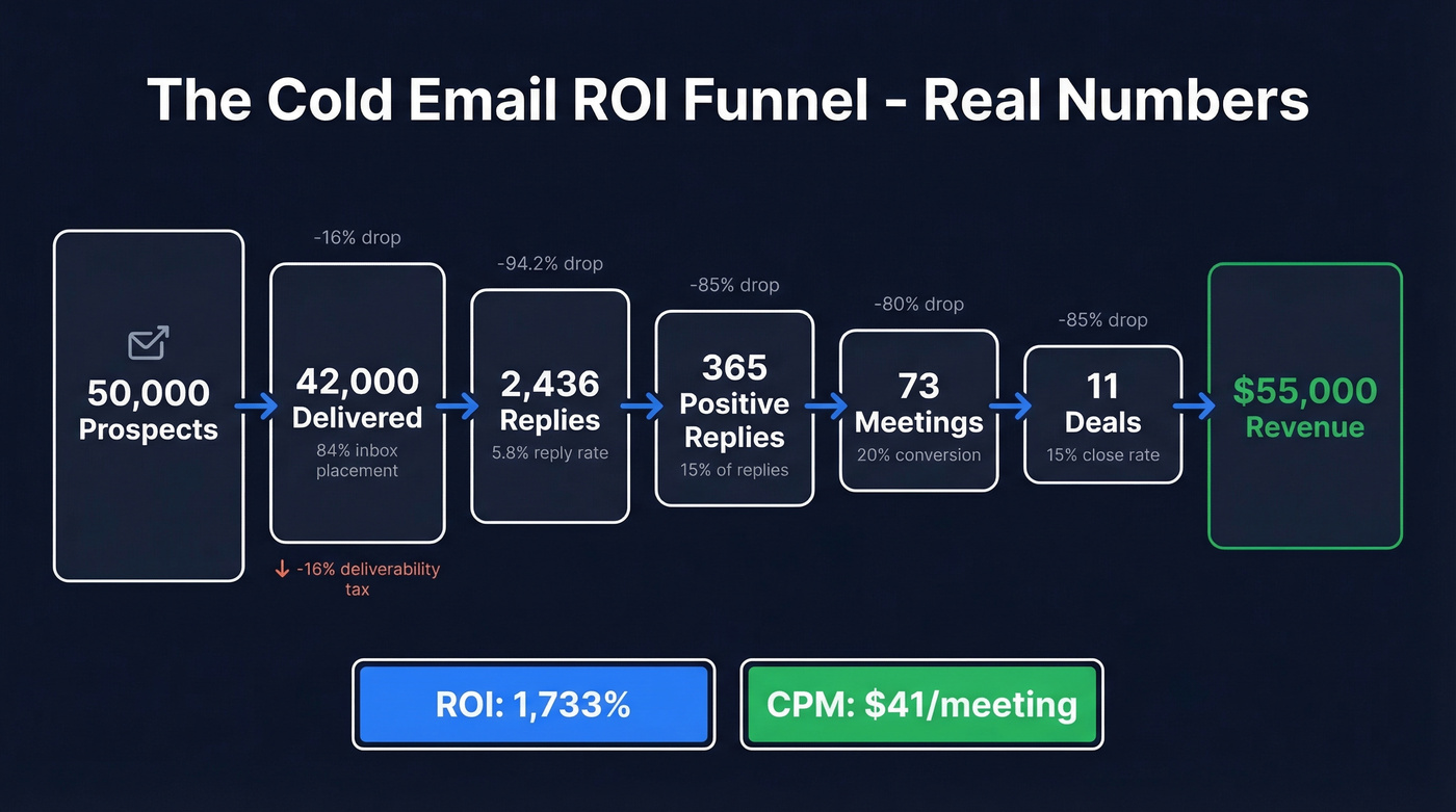 Cold email ROI funnel from prospects to revenue