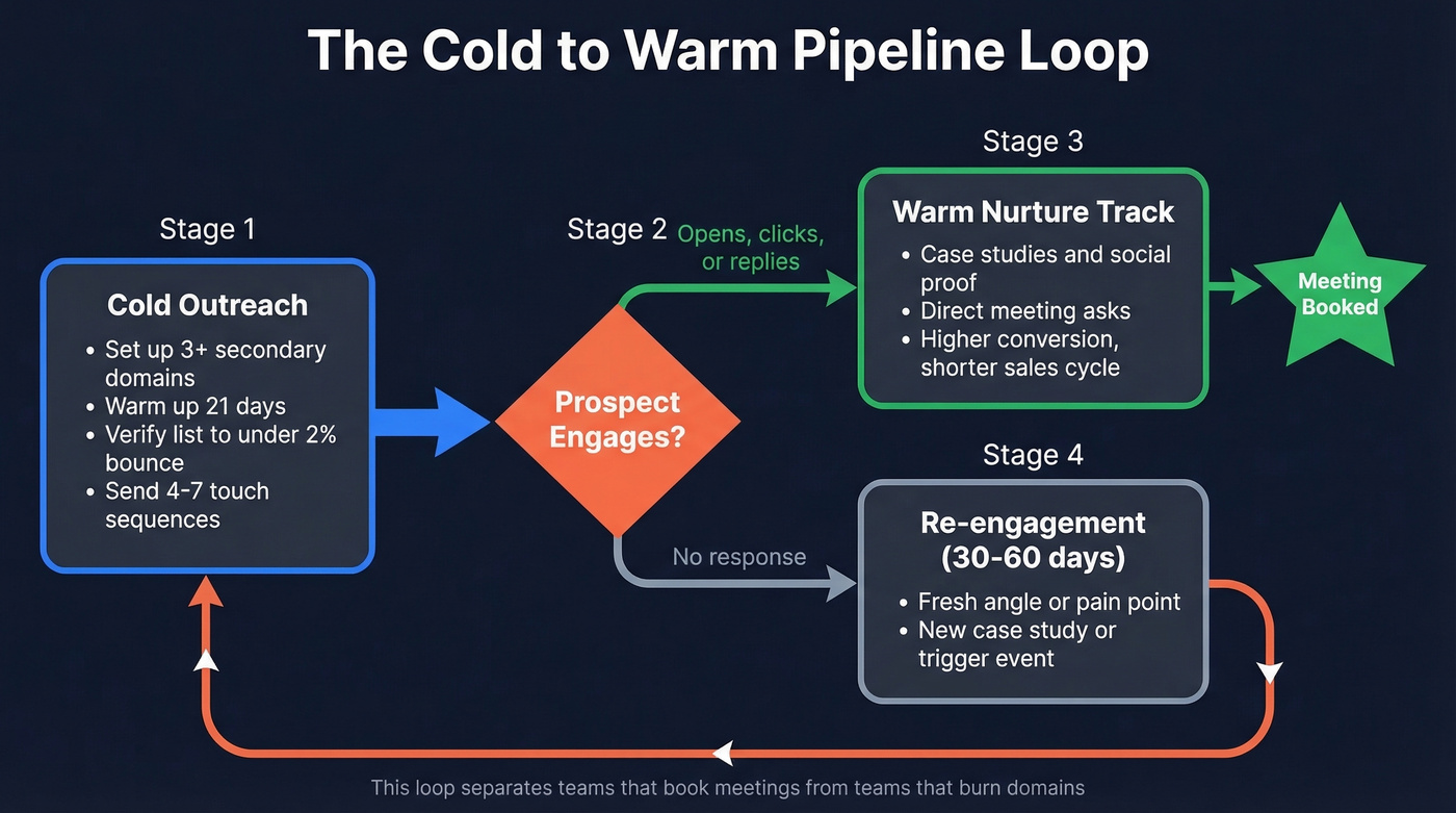 Cold to warm email pipeline loop strategy diagram
