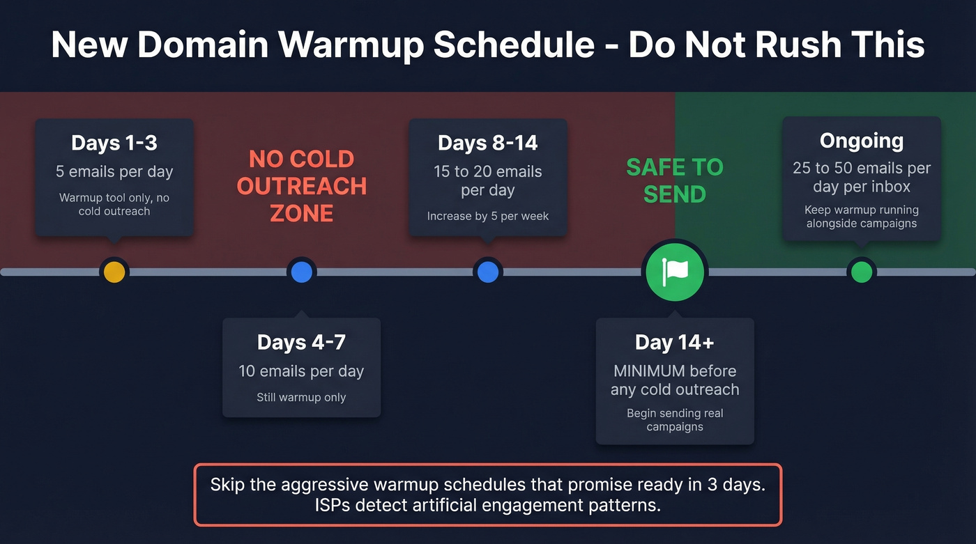 New domain warmup schedule timeline over 4 weeks
