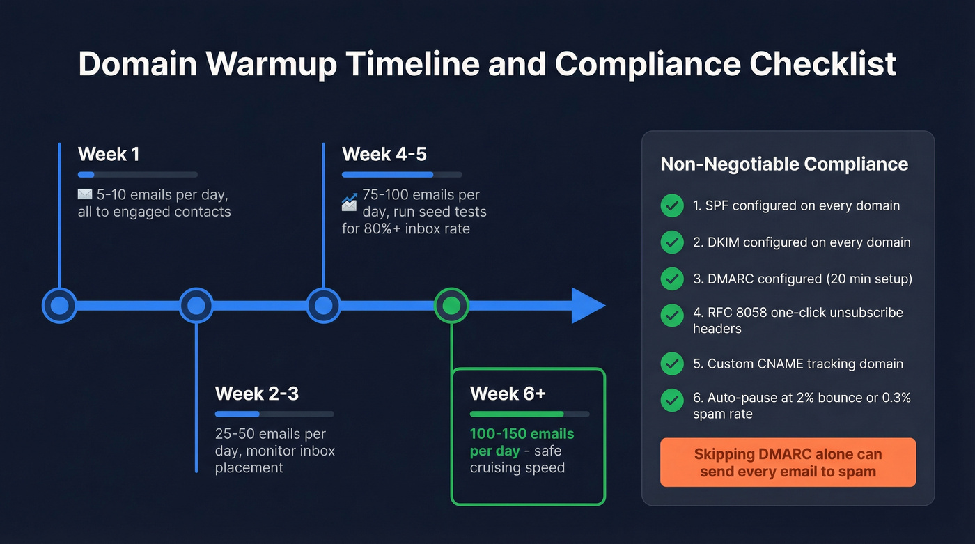 Domain warmup timeline and compliance checklist for cold email