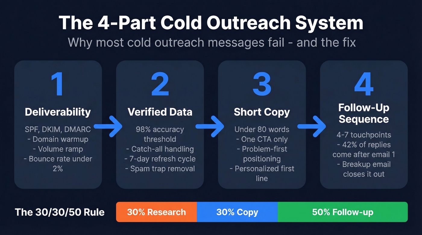 The 4-part cold outreach system overview diagram