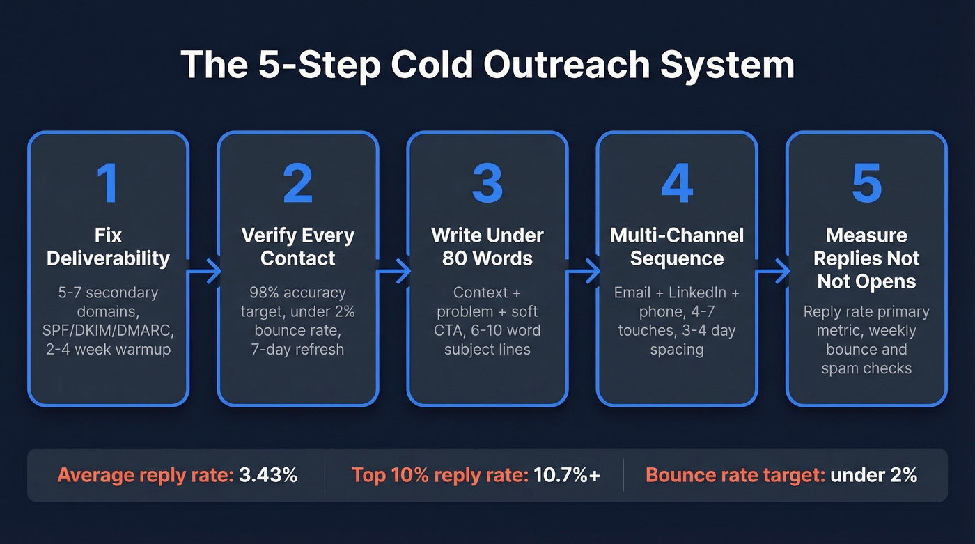 5-step cold outreach strategy process flow diagram