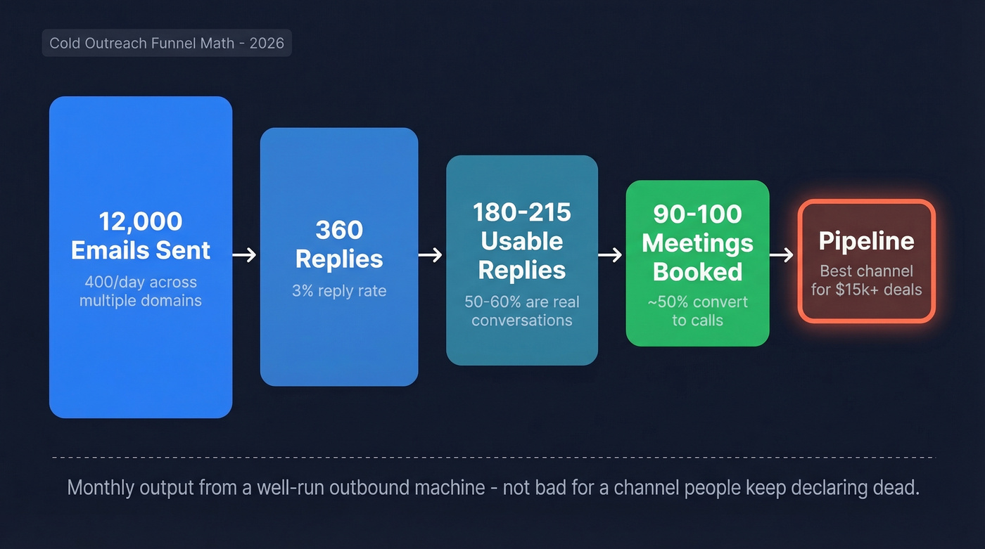 Cold outreach funnel math from 12000 emails to 100 meetings