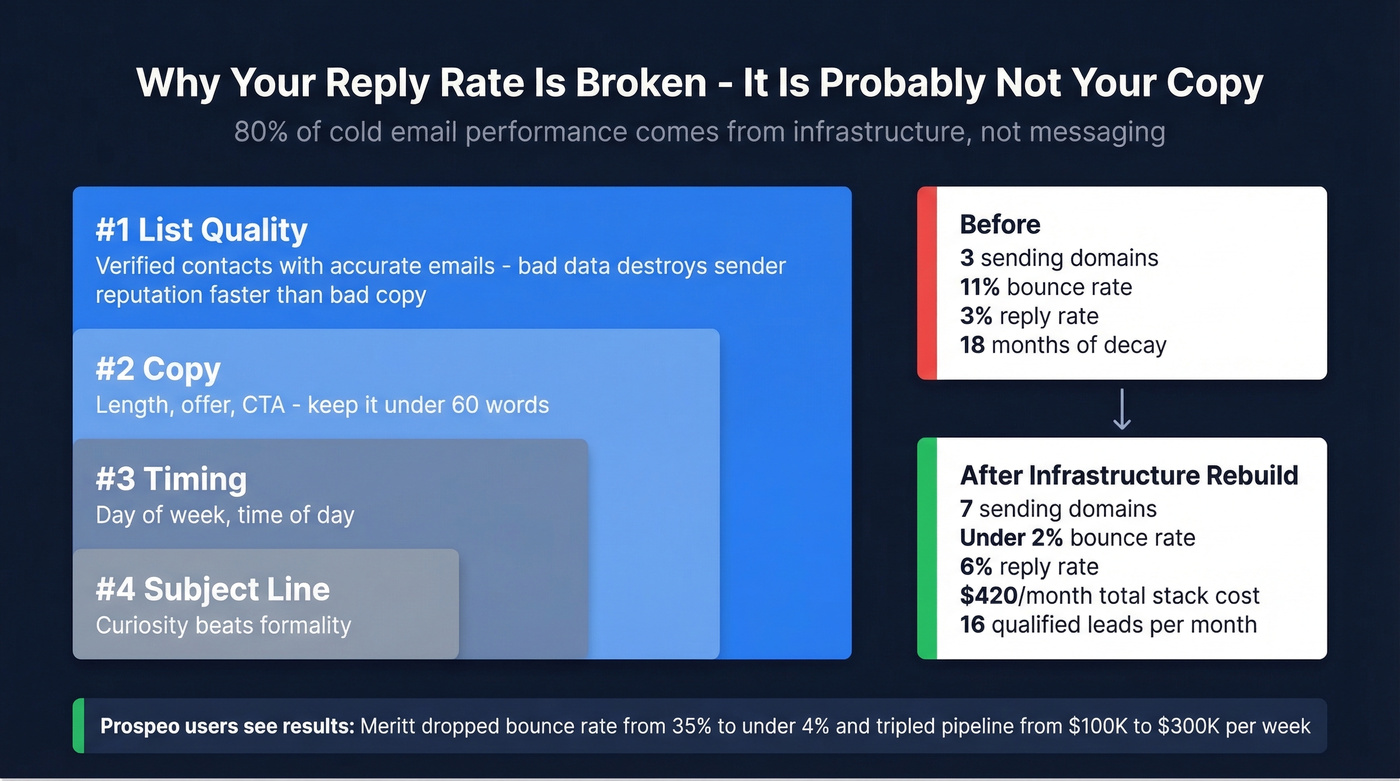 Infrastructure vs copy impact on cold email reply rates