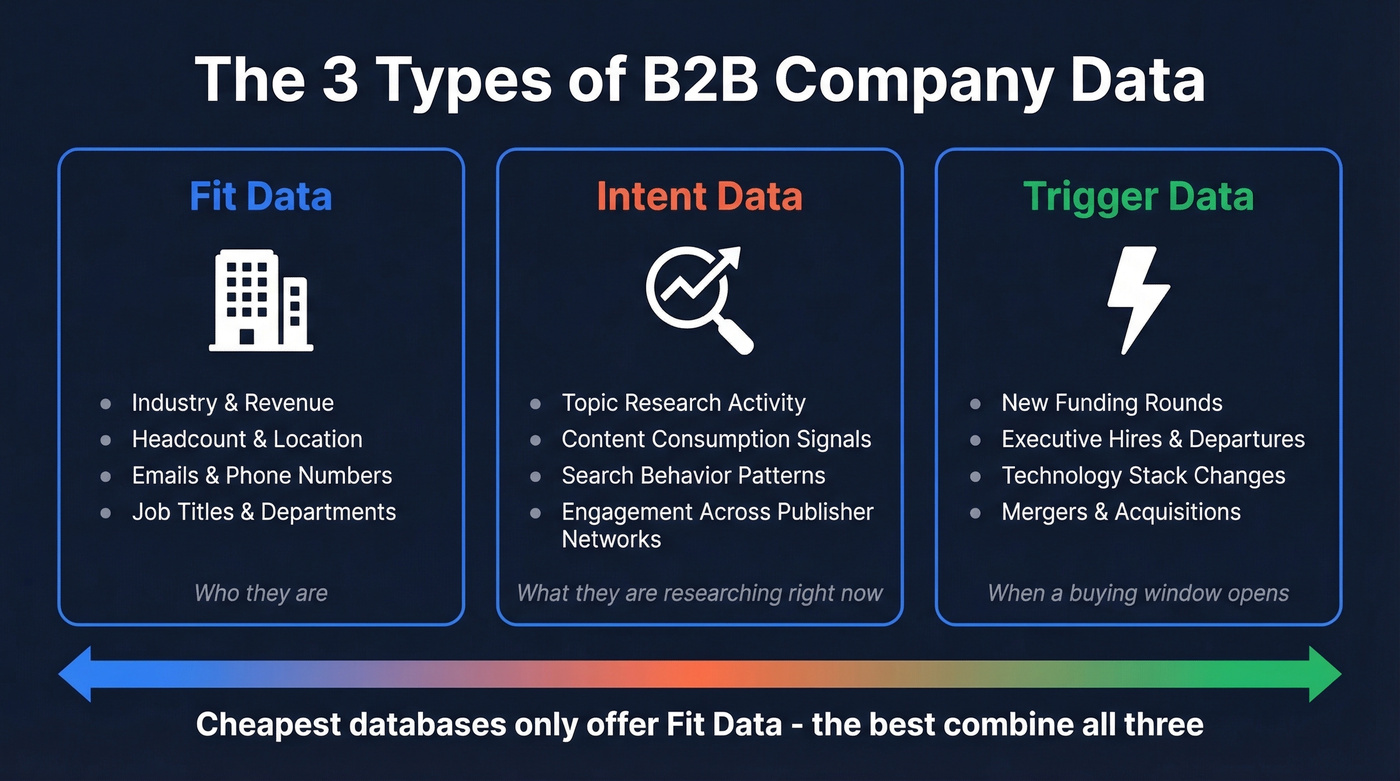 Three types of company database data explained