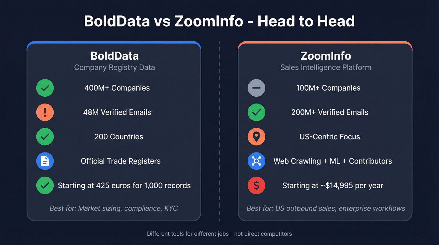 BoldData vs ZoomInfo head-to-head feature comparison diagram