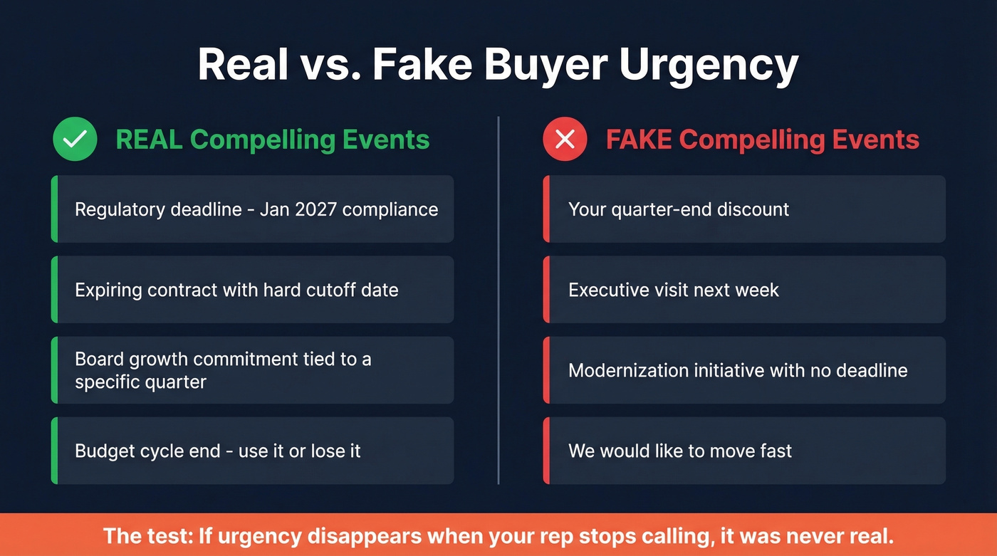 Side-by-side comparison of real vs fake buyer urgency