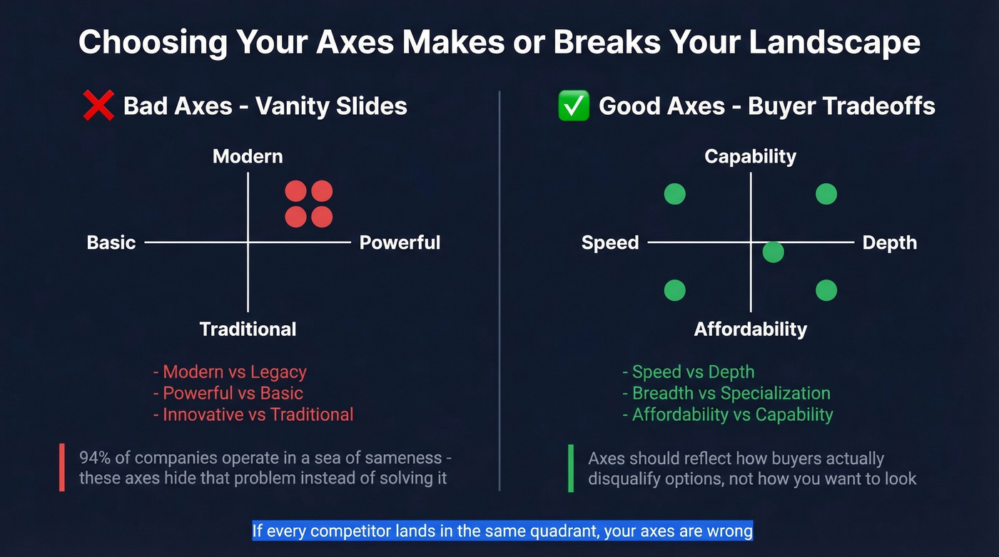 Good vs bad axis choices for competitive landscape maps