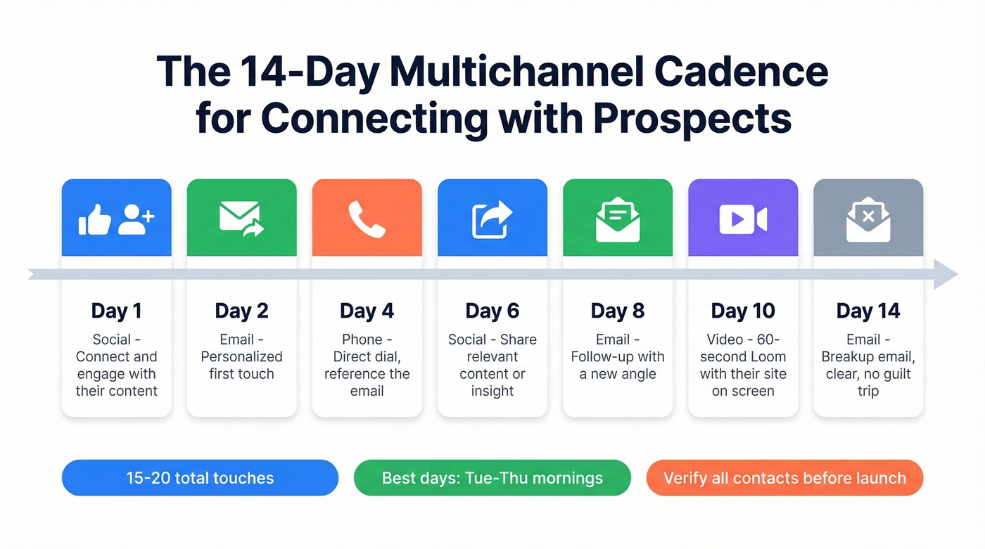 14-day multichannel prospect outreach cadence timeline