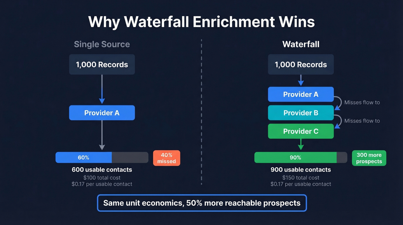 Waterfall enrichment coverage vs single source comparison